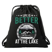 Life Is Better At The Lake Pontoon Boat Pontooning Gift Drawstring Bag