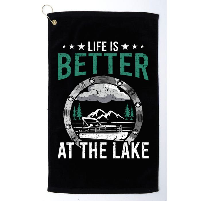 Life Is Better At The Lake Pontoon Boat Pontooning Gift Golf Towel