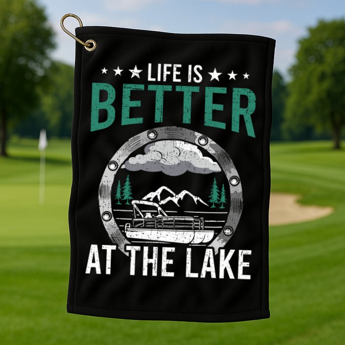 Life Is Better At The Lake Pontoon Boat Pontooning Gift Golf Towel