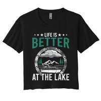 Life Is Better At The Lake Pontoon Boat Pontooning Gift Women's Crop Top Tee