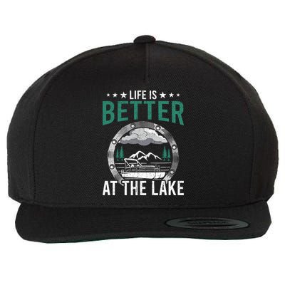 Life Is Better At The Lake Pontoon Boat Pontooning Gift Wool Snapback Cap
