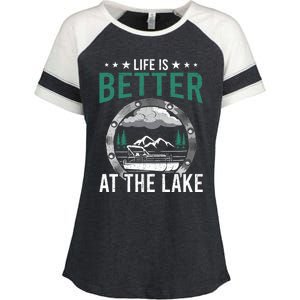 Life Is Better At The Lake Pontoon Boat Pontooning Gift Enza Ladies Jersey Colorblock Tee