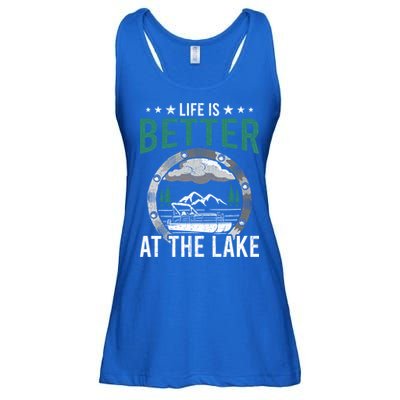 Life Is Better At The Lake Pontoon Boat Pontooning Gift Ladies Essential Flowy Tank