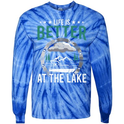 Life Is Better At The Lake Pontoon Boat Pontooning Gift Tie-Dye Long Sleeve Shirt