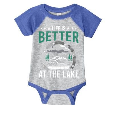 Life Is Better At The Lake Pontoon Boat Pontooning Gift Infant Baby Jersey Bodysuit
