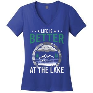 Life Is Better At The Lake Pontoon Boat Pontooning Gift Women's V-Neck T-Shirt