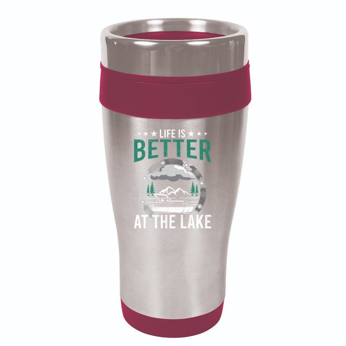 Life Is Better At The Lake Pontoon Boat Pontooning Gift 16oz Travel Tumbler