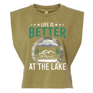 Life Is Better At The Lake Pontoon Boat Pontooning Gift Garment-Dyed Women's Muscle Tee