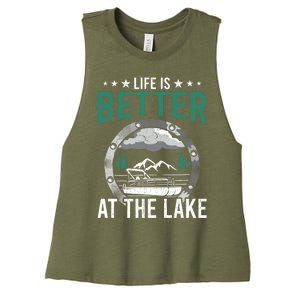 Life Is Better At The Lake Pontoon Boat Pontooning Gift Women's Racerback Cropped Tank