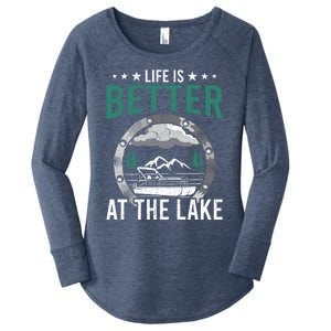 Life Is Better At The Lake Pontoon Boat Pontooning Gift Women's Perfect Tri Tunic Long Sleeve Shirt