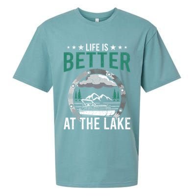 Life Is Better At The Lake Pontoon Boat Pontooning Gift Sueded Cloud Jersey T-Shirt