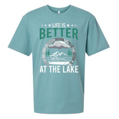 Life Is Better At The Lake Pontoon Boat Pontooning Gift Sueded Cloud Jersey T-Shirt