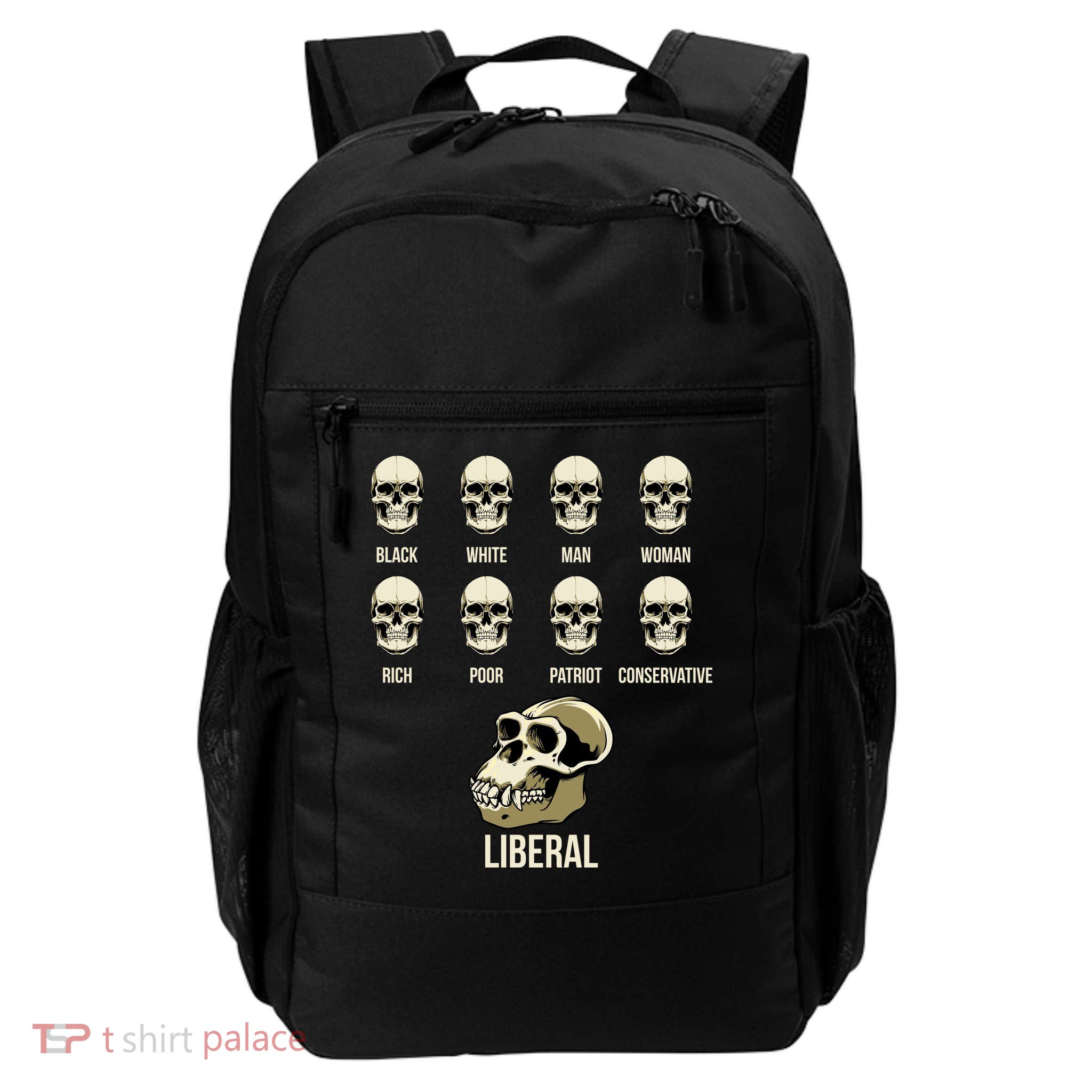 Liberal Monkey Black White Man Woman Rich Poor Patriot Conservative Daily Commute Backpack