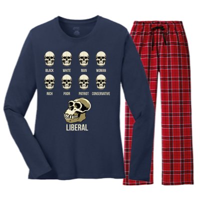 Liberal Monkey Black White Man Woman Rich Poor Patriot Conservative Women's Long Sleeve Flannel Pajama Set 