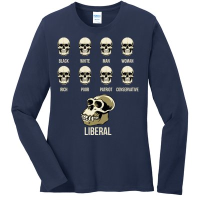 Liberal Monkey Black White Man Woman Rich Poor Patriot Conservative Ladies Long Sleeve Shirt