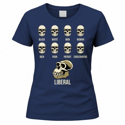 Liberal Monkey Black White Man Woman Rich Poor Patriot Conservative Women's T-Shirt