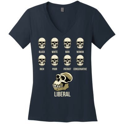 Liberal Monkey Black White Man Woman Rich Poor Patriot Conservative Women's V-Neck T-Shirt