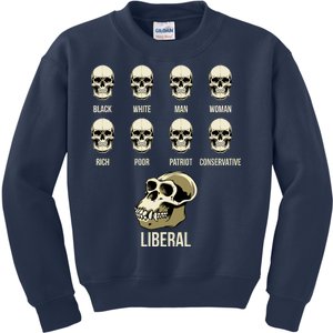 Liberal Monkey Black White Man Woman Rich Poor Patriot Conservative Kids Sweatshirt