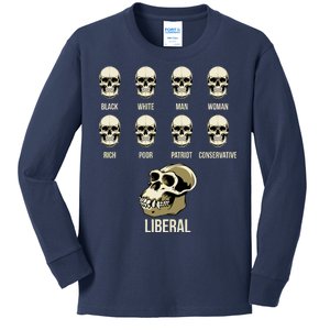 Liberal Monkey Black White Man Woman Rich Poor Patriot Conservative Kids Long Sleeve Shirt