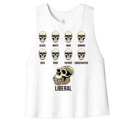 Liberal Monkey Black White Man Woman Rich Poor Patriot Conservative Women's Racerback Cropped Tank