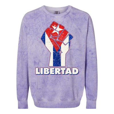 Libertad Cuba Cuban Flag Protest Fist Colorblast Crewneck Sweatshirt