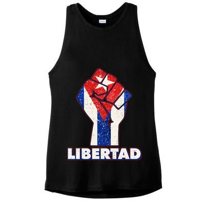 Libertad Cuba Cuban Flag Protest Fist Ladies PosiCharge Tri-Blend Wicking Tank