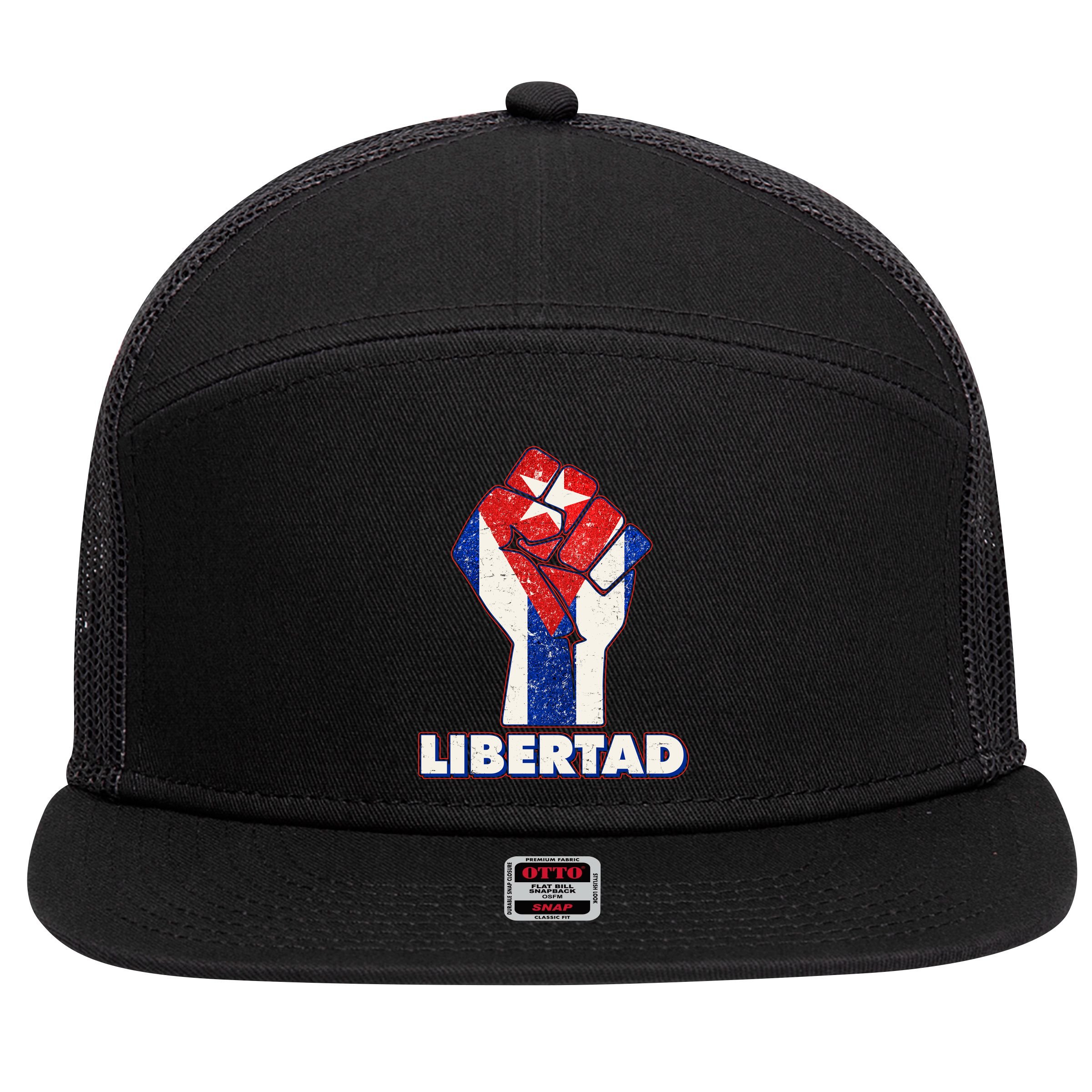 Libertad Cuba Cuban Flag Protest Fist 7 Panel Mesh Trucker Snapback Hat