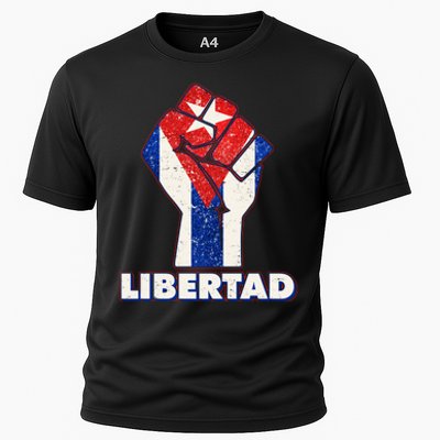 Libertad Cuba Cuban Flag Protest Fist Cooling Performance Crew T-Shirt