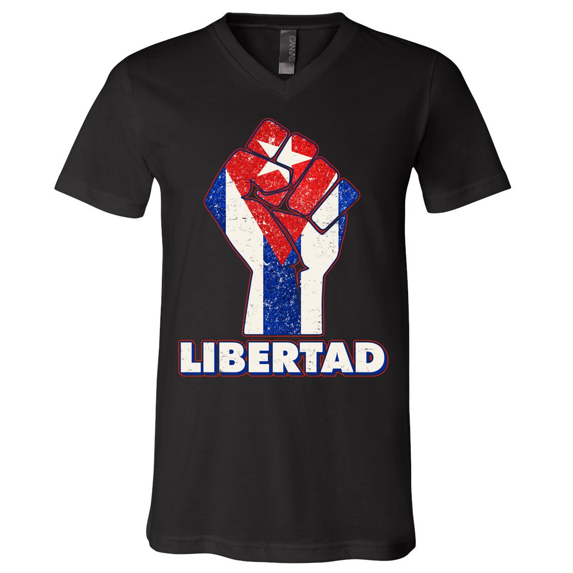 Libertad Cuba Cuban Flag Protest Fist V-Neck T-Shirt