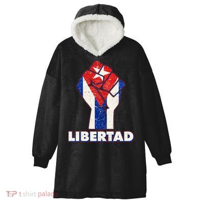 Libertad Cuba Cuban Flag Protest Fist Hooded Wearable Blanket