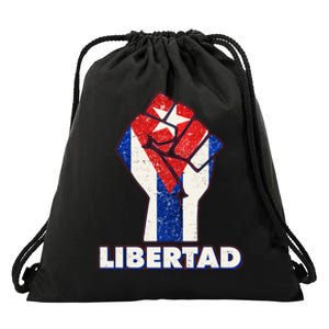 Libertad Cuba Cuban Flag Protest Fist Drawstring Bag