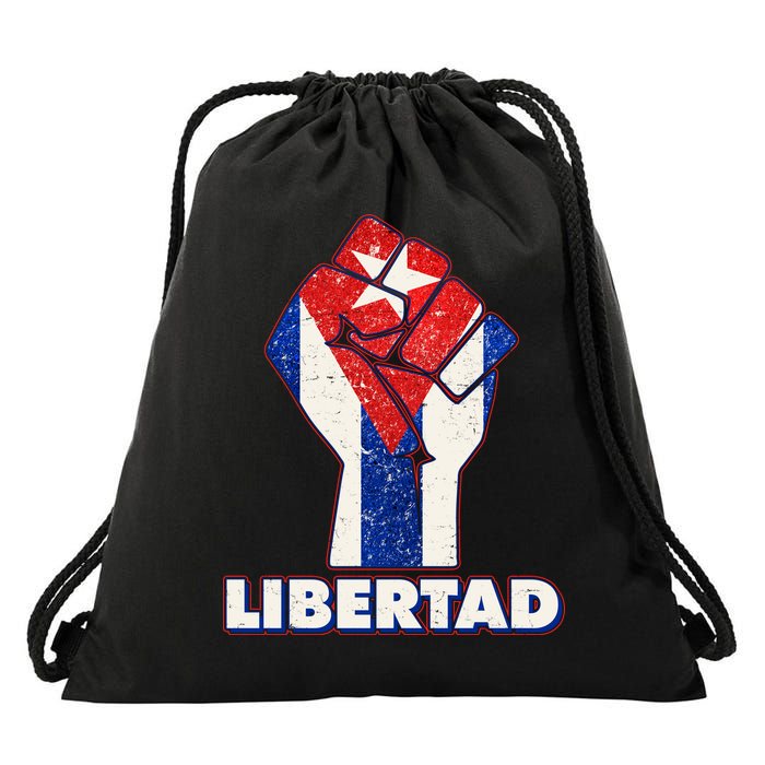 Libertad Cuba Cuban Flag Protest Fist Drawstring Bag