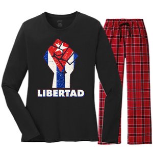 Libertad Cuba Cuban Flag Protest Fist Women's Long Sleeve Flannel Pajama Set 