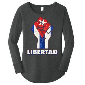 Libertad Cuba Cuban Flag Protest Fist Women's Perfect Tri Tunic Long Sleeve Shirt