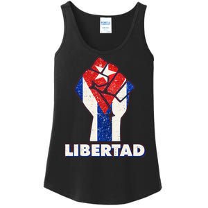 Libertad Cuba Cuban Flag Protest Fist Ladies Essential Tank