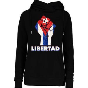 Libertad Cuba Cuban Flag Protest Fist Womens Funnel Neck Pullover Hood