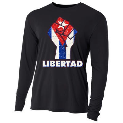 Libertad Cuba Cuban Flag Protest Fist Cooling Performance Long Sleeve Crew