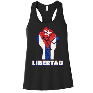 Libertad Cuba Cuban Flag Protest Fist Women's Racerback Tank