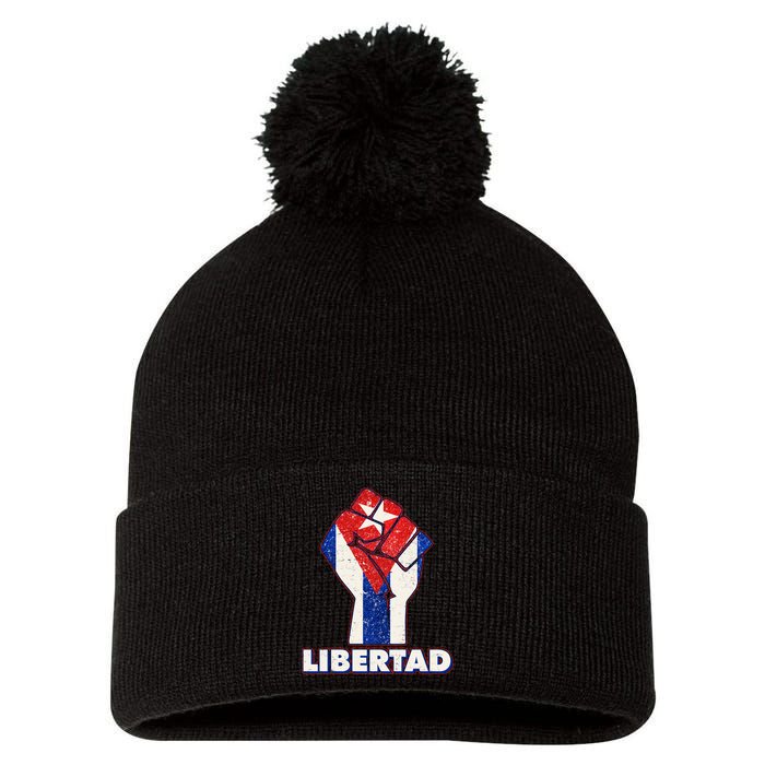 Libertad Cuba Cuban Flag Protest Fist Pom Pom 12in Knit Beanie