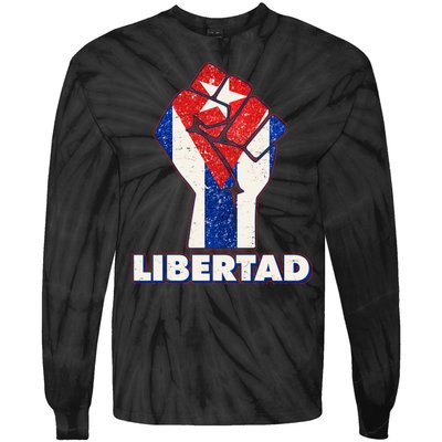 Libertad Cuba Cuban Flag Protest Fist Tie-Dye Long Sleeve Shirt