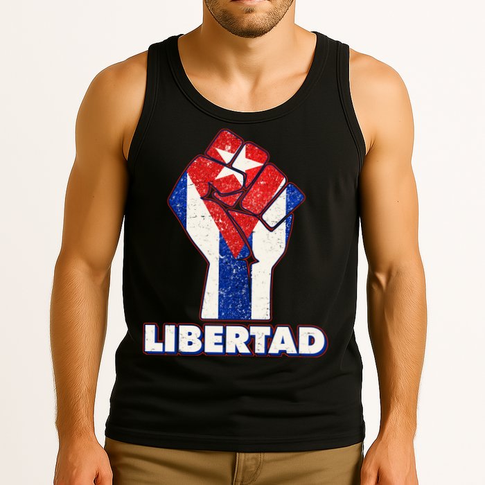 Libertad Cuba Cuban Flag Protest Fist Tank Top