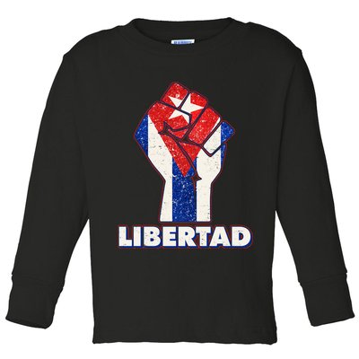 Libertad Cuba Cuban Flag Protest Fist Toddler Long Sleeve Shirt