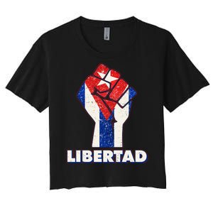 Libertad Cuba Cuban Flag Protest Fist Women's Crop Top Tee