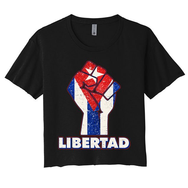 Libertad Cuba Cuban Flag Protest Fist Crop Top