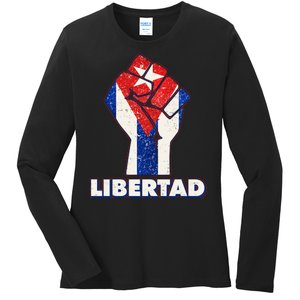 Libertad Cuba Cuban Flag Protest Fist Ladies Long Sleeve Shirt