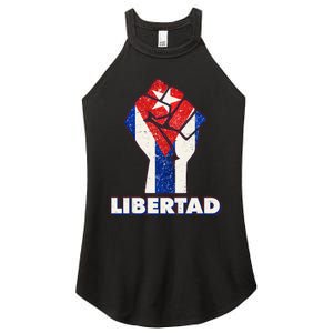 Libertad Cuba Cuban Flag Protest Fist Women's Perfect Tri Rocker Tank