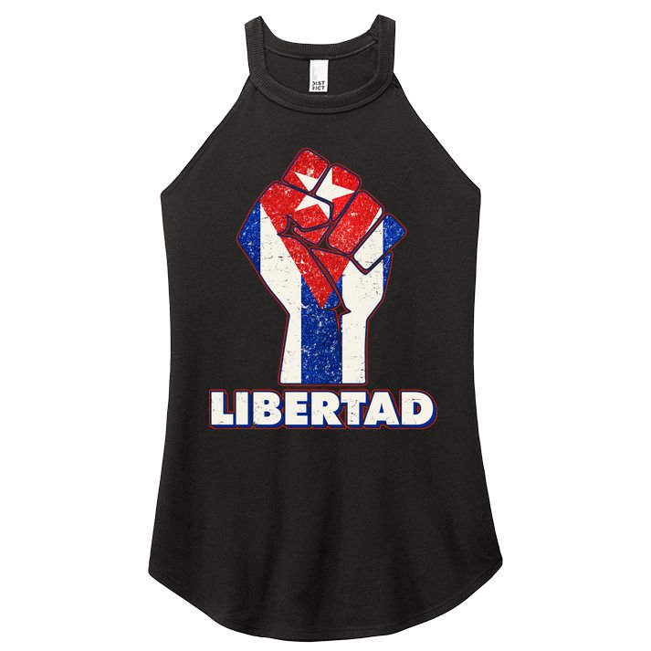 Libertad Cuba Cuban Flag Protest Fist Women's Perfect Tri Rocker Tank