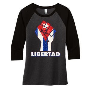 Libertad Cuba Cuban Flag Protest Fist Women's Tri-Blend 3/4-Sleeve Raglan Shirt