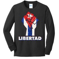 Libertad Cuba Cuban Flag Protest Fist Kids Long Sleeve Shirt