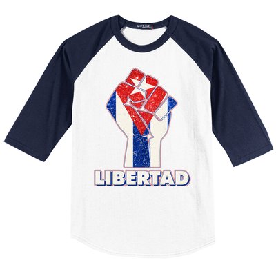 Libertad Cuba Cuban Flag Protest Fist Baseball Sleeve Shirt